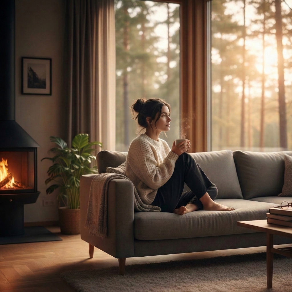 Meditation with a cup of tea in the livingroom of my house